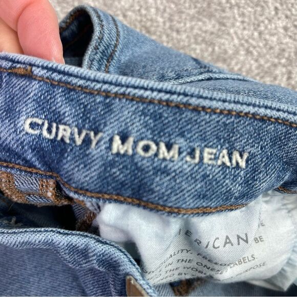 America Eagle Mom Jeans Womens 0* Blue Tapered High Waist Medium Wash Torn Curvy - Picture 7 of 13